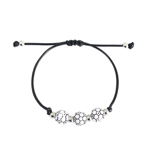 Bracciale regolabile in corda nera con perline da calcio e inserti argentati