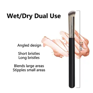 Detailed view of 270s angled concealer brush with 16cm black handle and soft bristles