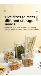 Five assorted sizes of airtight food storage containers with white lids for pantry storage