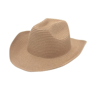 Classic wide brim straw cowboy hat with a pinched crown and upturned edges for sun protection
