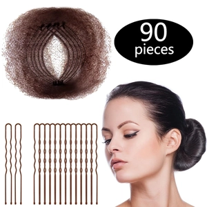 90-piece hair styling set including brown U-shaped pins and invisible hair nets