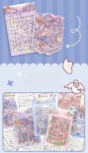 Detailed close-up of 3D miniature room cat stickers in various room scenes and colors