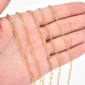 18k gold plated stainless steel paperclip chains in five sizes for DIY jewelry making