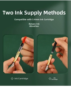 Detail of metal fountain pen nib with 3.4mm ink converter and cartridge options