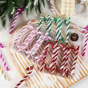 Christmas Tree Hanging Ornaments Candy Cane Shape Glitter Plastic Electroplated Holiday Party Decor Spiral Pattern