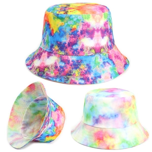 Colorful tie-dye double-sided bucket hat with vibrant sun protection fabric design