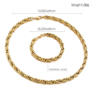 Gold stainless steel snake chain jewelry set with necklace and bracelet specifications