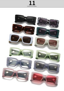 Grid view of modern vintage rectangular sunglasses in 11 different color options