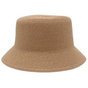 Close-up of the fine woven texture on this natural straw sun hat for men and women