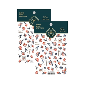 Autocollants ongles 3D TS-2693 avec fleurs de kapok et motifs de peinture à l'encre