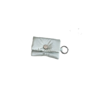 Metallic blue quilted padded protective case for wireless earbuds with silver key ring