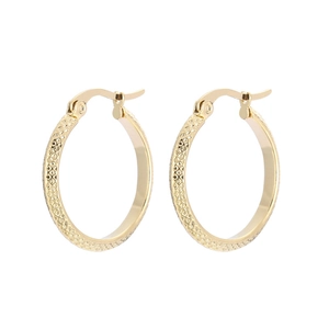 Chic gold-plated stainless steel hoop earrings with textured diamond pattern for women