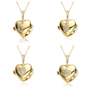 Copper Gold Plated Heart Locket Necklace For Women Rhinestone Moon Star Evil Eye Fatima Hand Photo Frame Pendant Necklace