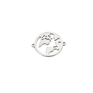 Mirror polished stainless steel world map pendant connector with hollow out design