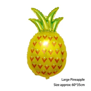 Large pineapple foil balloon with green leaves for tropical party decor, size 60x35cm