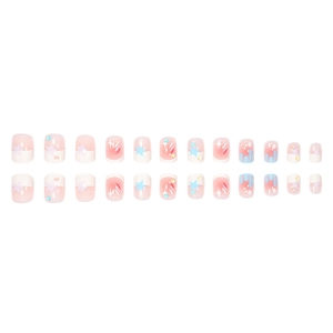 Rainbow star pattern press-on nail kit with 24 pieces of pink and white French tips