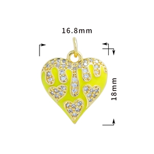 18K gold plated heart pendant with yellow enamel and micro-pave crystals, 18mm size