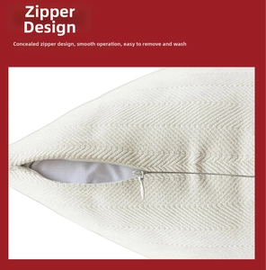 Detail of linen cushion cover featuring chevron texture and hidden zipper closure