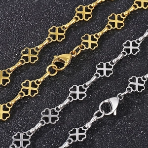 Stainless Steel Hollow Clover Link Necklace For Women Chic Sweet Lucky Flower Jewelry Elegant Party Accessories
