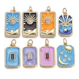 Sun Moon Star Tarot Pendant Necklace 18K Gold Plated Copper Enamel Zircon Mystical Jewelry Gift For Women