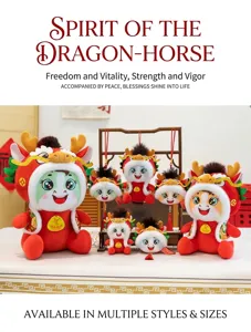 Festive red Chinese mascot plush toys collection including dolls and pendants for New Year