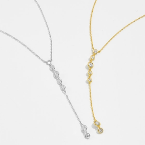 Minimalist S925 sterling silver Y-shaped tassel necklace in gold and silver finish