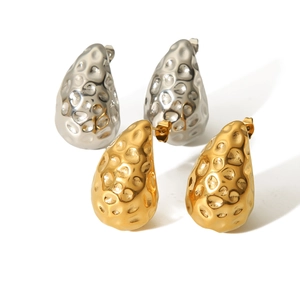 Lava texture teardrop earrings in 18K gold and silver stainless steel minimalist design