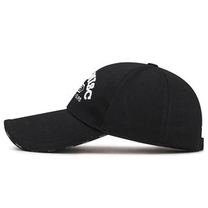 Classic black baseball cap with extended brim and white SPORT embroidery for sun protection
