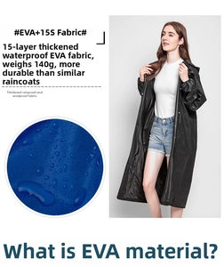 Detailed view of 15S thickened black EVA raincoat with 140g lightweight waterproof fabric