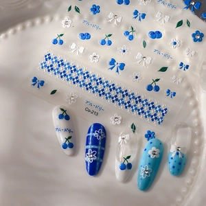 Blueberry and bow nail art stickers set with rhinestones and cherry patterns Co-213