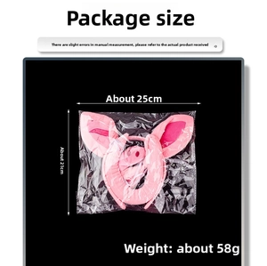 Detailed size guide of cute pink pig plush headband showing 25cm width and 21cm height