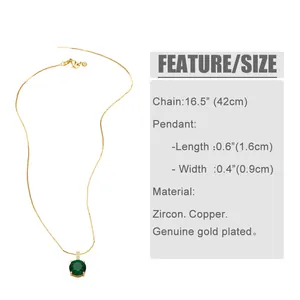 Detailed size chart showing 42cm chain and 1.6cm green zircon pendant dimensions
