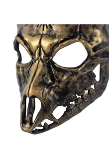 Close-up of sheep bone antler mask with black and gold antique texture for Halloween