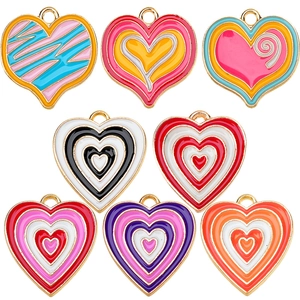 Colorful enamel heart alloy pendants in 8 colors for DIY earring and necklace making