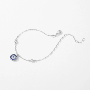 Elegant S925 sterling silver Evil Eye bracelet with blue and clear sparkling crystals