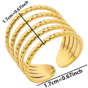 Detail of gold multi-layer hollow adjustable 304 stainless steel ring showing 1.7cm size