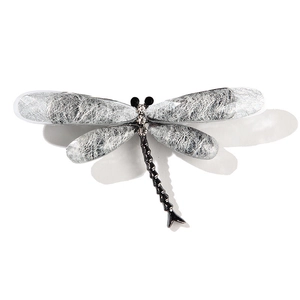 Exquisite silver-tone dragonfly brooch with rhinestone inlay and mesh texture wings