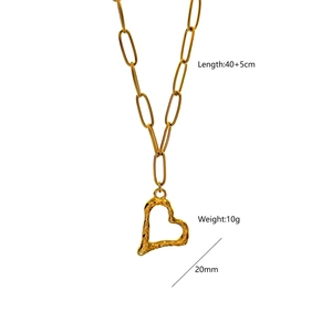Golden stainless steel heart pendant necklace with lava texture and adjustable chain