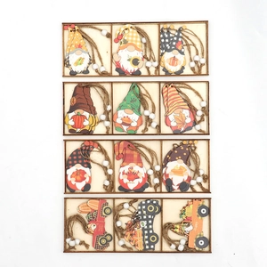 Set of 12 autumn gnome and truck wooden ornaments for harvest festival tree decoration