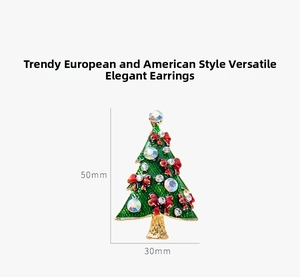 Detail of Christmas tree stud earring with green enamel, red bow and crystal accents