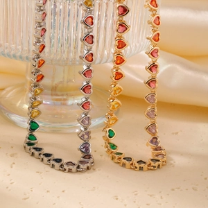 Fashion Copper Heart Shaped Colorful Zirconia Necklace Rainbow Tennis Chain Hip Hop Jewelry For Women Party Gift Gold Silver Plated