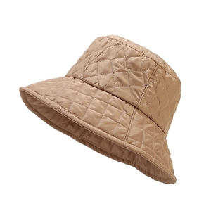 Stylish light brown quilted rhombus bucket hat for women in premium autumn winter style