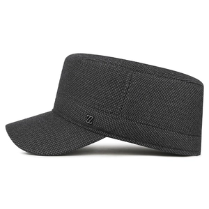 Men's winter flat top army cap in dark grey knit texture with metal Z logo detail