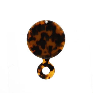 Portable round acetate hand mirror with tortoise shell pattern and metal hanging ring