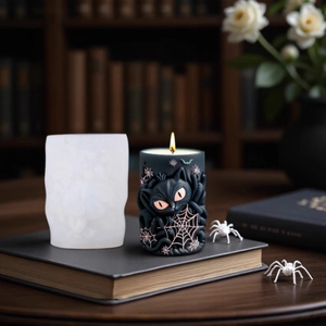 Halloween black cat and spider web 3D silicone candle mold for creative DIY crafts