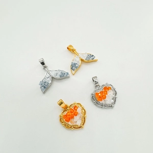 18K gold-plated heart and whale tail pendants with cubic zirconia for DIY jewelry
