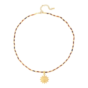 Collier en perles d'œil de tigre avec pendentif soleil doré et chaîne en acier inoxydable