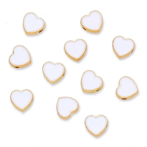 Détails de onze perles en forme de cœur dorées de 8mm avec émail blanc pour bijoux DIY