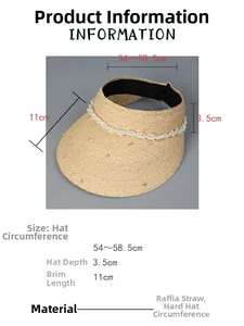 Detailed size chart for raffia sun hat showing 11cm brim and 54-58.5cm circumference
