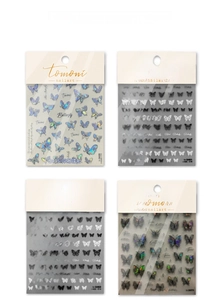 Detailed set of embossed 3D butterfly nail stickers with aurora laser and relief texture